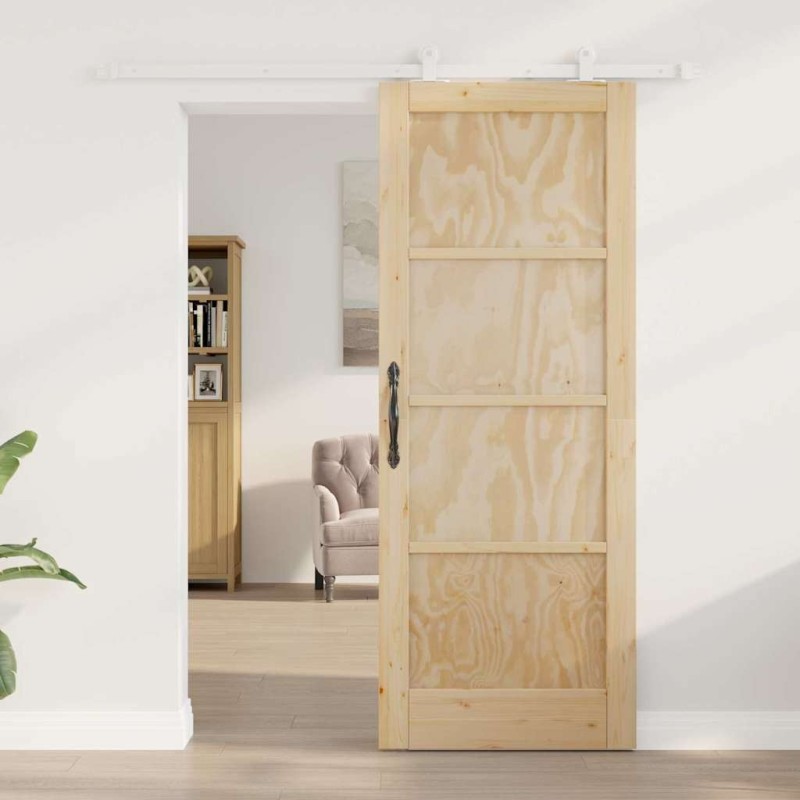 Porte coulissante avec quincaillerie 78x202 cm en bois massif de pin 