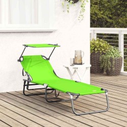 Chaise Longue Pliante avec Auvent en Tissu Oxford Vert 600D 