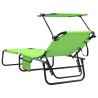 Chaise Longue Pliante avec Auvent en Tissu Oxford Vert 600D 