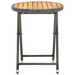 Table à thé Gris 60 cm Résine tressée et bois d'acacia solide 