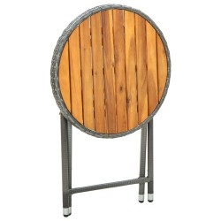 Table à thé Gris 60 cm Résine tressée et bois d'acacia solide 