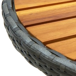 Table à thé Gris 60 cm Résine tressée et bois d'acacia solide 