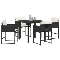 Ensemble de jardin 5 pièces avec coussins en poly rotin noir 