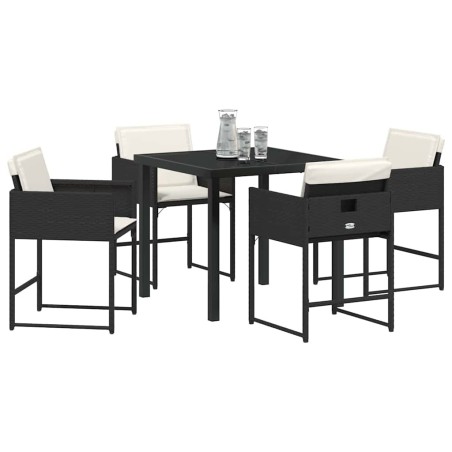 Ensemble de jardin 5 pièces avec coussins en poly rotin noir 