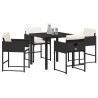 Ensemble de jardin 5 pièces avec coussins en poly rotin noir 