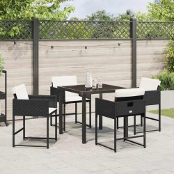 Ensemble de jardin 5 pièces avec coussins en poly rotin noir 