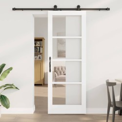 Porte coulissante avec set de matériel 'ORKDAL'Blanc Bois Massif et Verre 