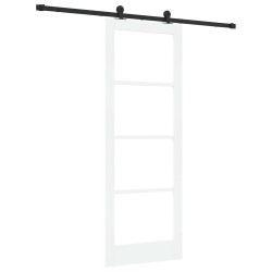 Porte coulissante avec set de matériel 'ORKDAL'Blanc Bois Massif et Verre 