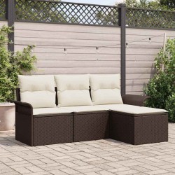 Ensemble de canapé de jardin 4 pièces avec coussins marron en poly rotin 