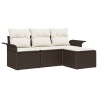 Ensemble de canapé de jardin 4 pièces avec coussins marron en poly rotin 