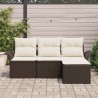Ensemble de canapé de jardin 4 pièces avec coussins marron en poly rotin 