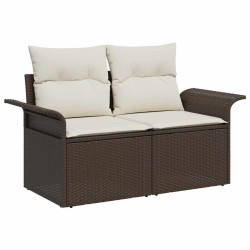 Ensemble de canapé de jardin 4 pièces avec coussins marron en poly rotin 