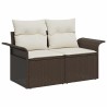 Ensemble de canapé de jardin 4 pièces avec coussins marron en poly rotin 