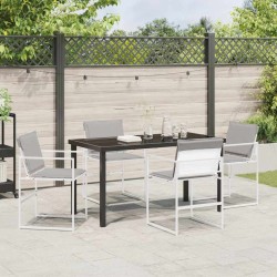 Ensemble de salle à manger de jardin 5 pièces avec des coussins en textilène blanc et en acier 
