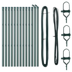 Set de Poteaux de Clôture 13 pcs Vert Ø32mm 160 cm Métal 