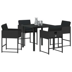 Ensemble de salle à manger de jardin 5 pièces , avec coussins, noir en poly rattan. 