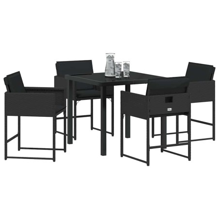 Ensemble de salle à manger de jardin 5 pièces , avec coussins, noir en poly rattan. 
