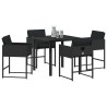 Ensemble de salle à manger de jardin 5 pièces , avec coussins, noir en poly rattan. 