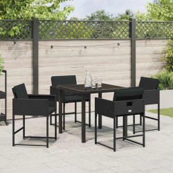 Ensemble de salle à manger de jardin 5 pièces , avec coussins, noir en poly rattan. 