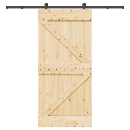 Porte coulissante et kit de quincaillerie 95x210 cm pin massif 