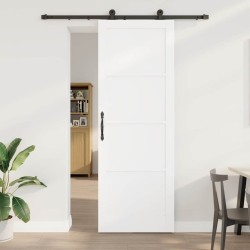 Porte Coulissante avec Ensemble de Quincaillerie Blanche 83 x 232 cm en Bois Massif de Pin 