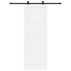 Porte Coulissante avec Ensemble de Quincaillerie Blanche 83 x 232 cm en Bois Massif de Pin 