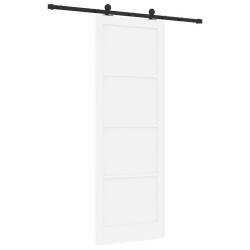 Porte Coulissante avec Ensemble de Quincaillerie Blanche 83 x 232 cm en Bois Massif de Pin 