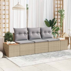 Ensemble de Canapé de Jardin 3 Pièces avec Coussins Beige Poly Rattan Acacia 