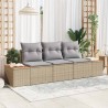 Ensemble de Canapé de Jardin 3 Pièces avec Coussins Beige Poly Rattan Acacia 