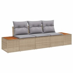 Ensemble de Canapé de Jardin 3 Pièces avec Coussins Beige Poly Rattan Acacia 