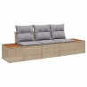 Ensemble de Canapé de Jardin 3 Pièces avec Coussins Beige Poly Rattan Acacia 