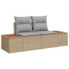 Ensemble de Canapé de Jardin 3 Pièces avec Coussins Beige Poly Rattan Acacia 