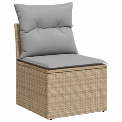 Ensemble de Canapé de Jardin 3 Pièces avec Coussins Beige Poly Rattan Acacia 