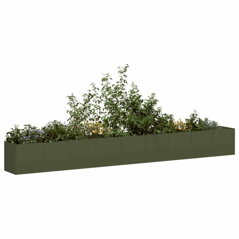 Jardinière vert olive 360x40x40 cm acier laminé à froid 