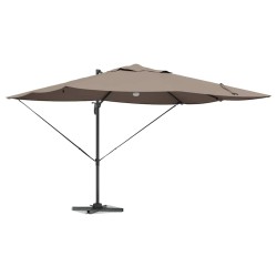 Parasol déporté Roma avec LEDs taupe, 352x251x265 cm, en aluminium 