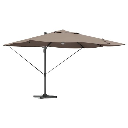 Parasol déporté Roma avec LEDs taupe, 352x251x265 cm, en aluminium 