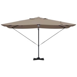 Parasol déporté Roma avec LEDs taupe, 352x251x265 cm, en aluminium 