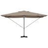 Parasol déporté Roma avec LEDs taupe, 352x251x265 cm, en aluminium 