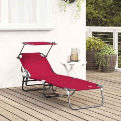 Chaise longue pliante avec auvent rouge en tissu Oxford 600D 