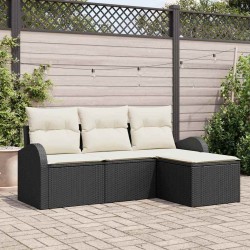 Ensemble de canapés de jardin 4 pièces avec coussins en poly rotin noir 