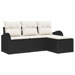 Ensemble de canapés de jardin 4 pièces avec coussins en poly rotin noir 
