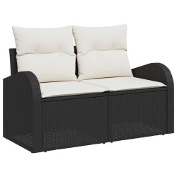 Ensemble de canapés de jardin 4 pièces avec coussins en poly rotin noir 