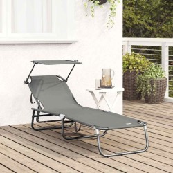 Transat pliant avec auvent en tissu Oxford 600D gris 