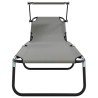 Transat pliant avec auvent en tissu Oxford 600D gris 
