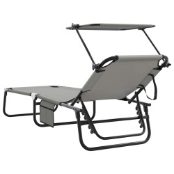 Transat pliant avec auvent en tissu Oxford 600D gris 