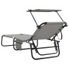Transat pliant avec auvent en tissu Oxford 600D gris 