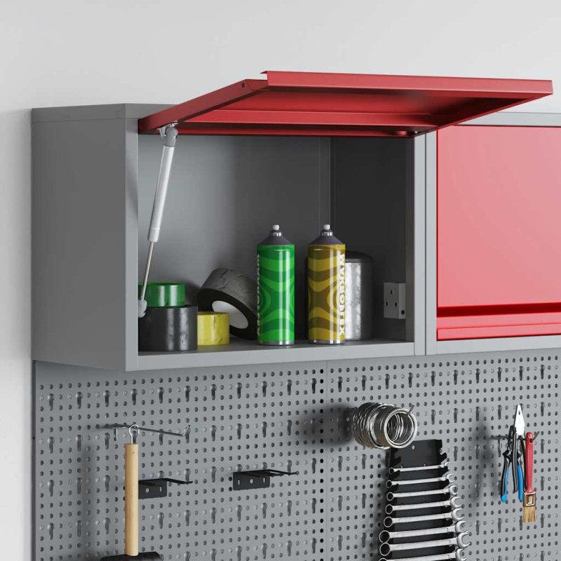 Armoire à outils murale avec porte à levage à gaz rouge, 50x25x35 cm 