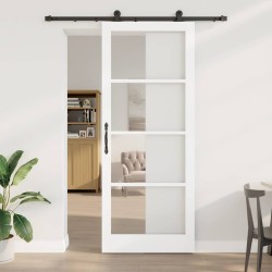 Porte Coulissante avec Ensemble de Matériel 'ORKDAL'en Bois Massif et Verre Blanc 