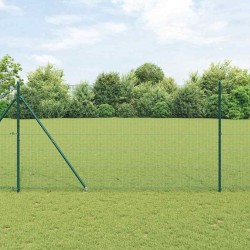 Clôture en fil soudé avec 13 poteaux en spike verts 1.4x25 m en acier 