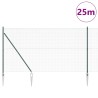 Clôture en fil soudé avec 13 poteaux en spike verts 1.4x25 m en acier 